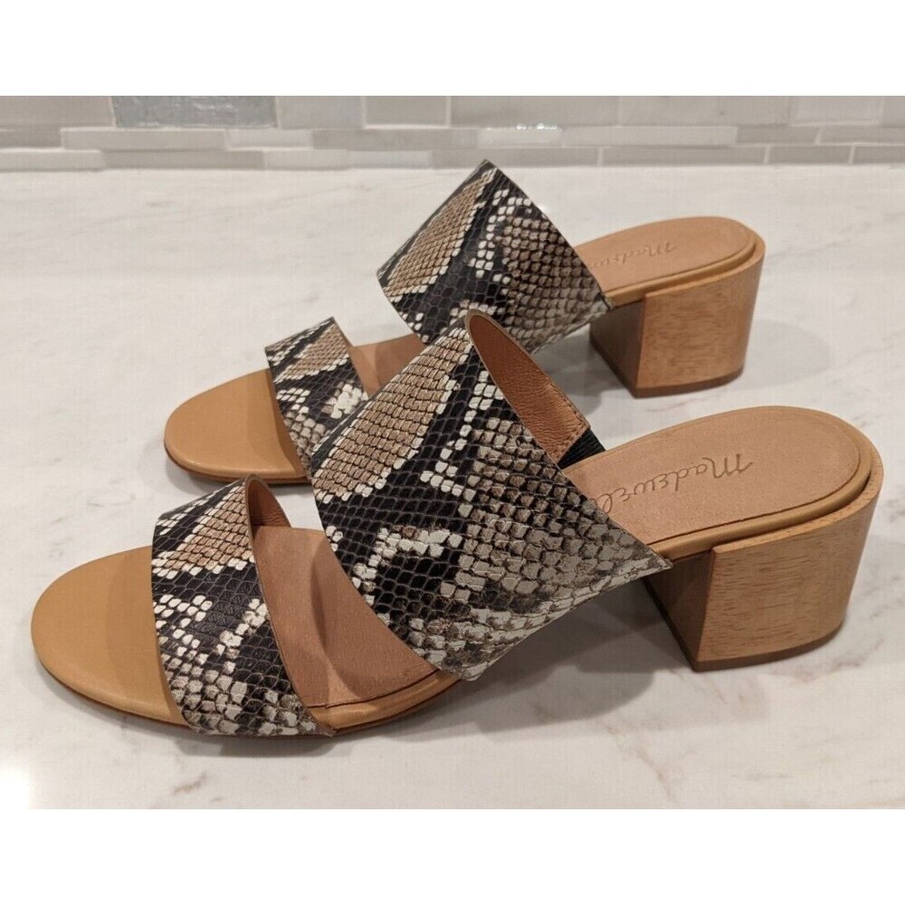 NWOT~Madewell Kiera Mule Sandal Sz 9 Slip On Snake Embossed Leather Block Heel - Picture 5 of 10